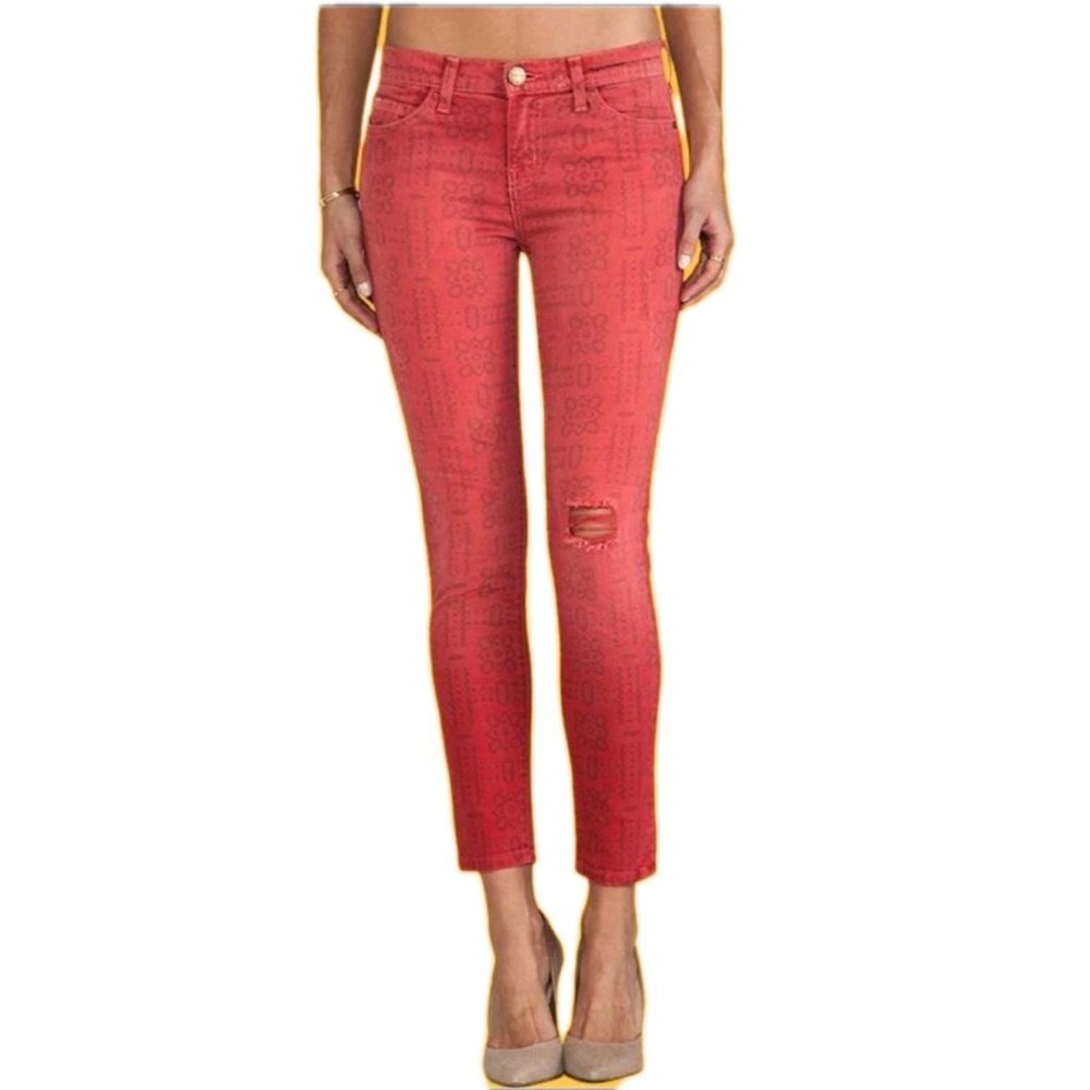 NWT Current/Elliott The Stiletto in Red Coral Bandana Stretch Skinny Jeans 24